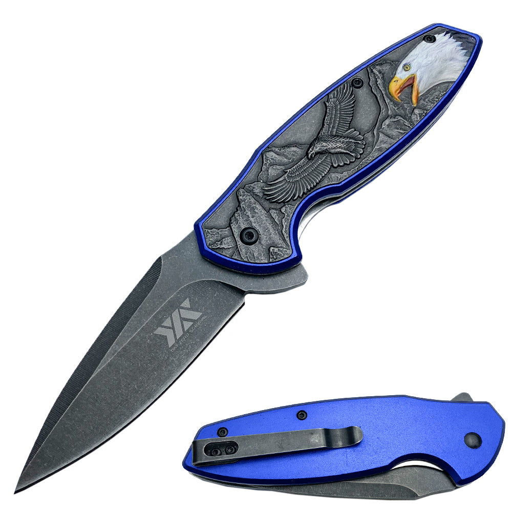 8" American Bald Eagle Spring Assisted Folding Pocket Knife Blue - Tophatter's Army Products & Self Defense Collectible Weapons - Tophatter Daily Deals